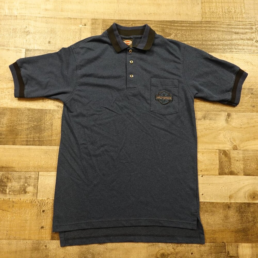 Harley Davidson Polo Shirt Men's Size Medium Navy USA‎ Made American Made